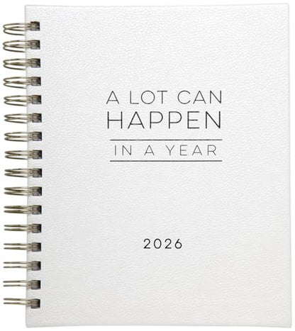 WORLD TRAVELER 2026 Planner Weekly & Monthly Hardcover Spiral Agenda | Hardcover Spiral Lay-Flat Binding, Weekly and Monthly Planning Pages, January to December 2026, 7x8.75 Compact Format - color: White/Can happen