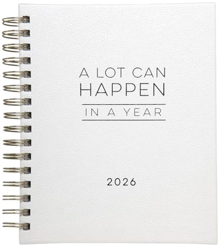 WORLD TRAVELER 2026 Planner Weekly & Monthly Hardcover Spiral Agenda | Hardcover Spiral Lay-Flat Binding, Weekly and Monthly Planning Pages, January to December 2026, 7x8.75 Compact Format - color: White/Can happen
