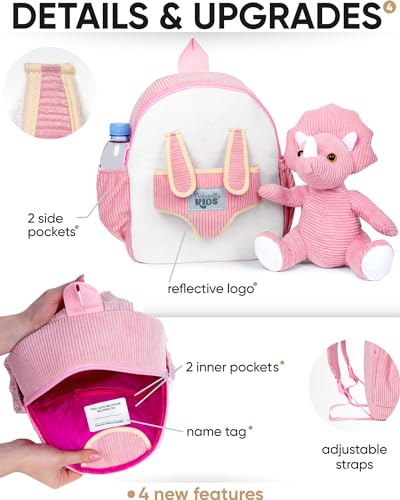 Naturally KIDS Pink Dinosaur Toys for Girls 4-5, Triceratops Toy, Dinosaur Gifts for 4 Year Old Girls, Gifts for 5 Year Old Girl, Toddler Backpack - color: 09 Dinosaur Triceratops, style: Medium