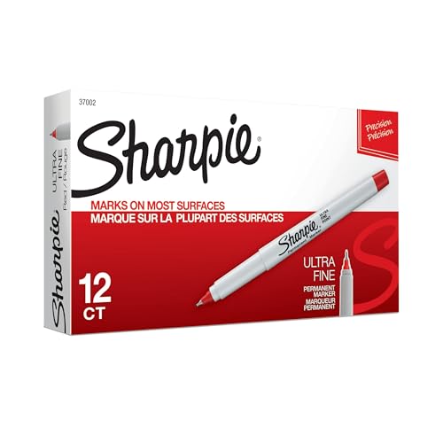 Sharpie Permanent Markers, Ultra Fine Point, Red, 12 Count - Home, Office, School, Classroom, Teacher Supplies - color: Red