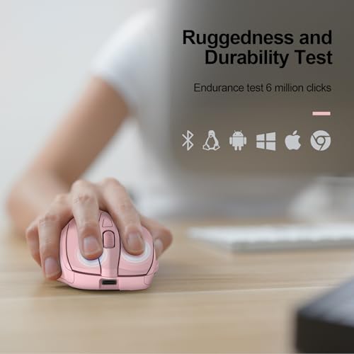 TECKNET Wireless Mouse, BT 5.0/2.4G, Rechargeable 6-DPI Silent, Pink | Bluetooth 5.0/3.0 & USB A, 2-Device Easy Switch, Wide OS Compatible, 6 Buttons, 6-DPI up to 4800, Ergonomic for S to M Hands - color: Pink