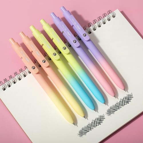 Mr. Pen- Retractable Gel Pens, 6 Pack, Gradient Color Barrels | Black Gel Pens, Fast Dry, Fine Point 0.5mm, Retractable, Cute Pens, Gel Ink Pens, Aesthetic Pens for Journaling - color: Gradient Barrels