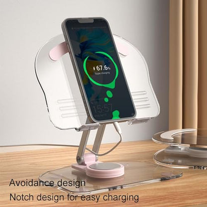 360 Degree Rotating Mobile Tablet Stand, Adjustable Tablet Holder-Adjustable Foldable Desktop Table Holder Base,Multi-Angle, Non-Slip Silicone Base,Portable iPad Stand for Desk - color: White