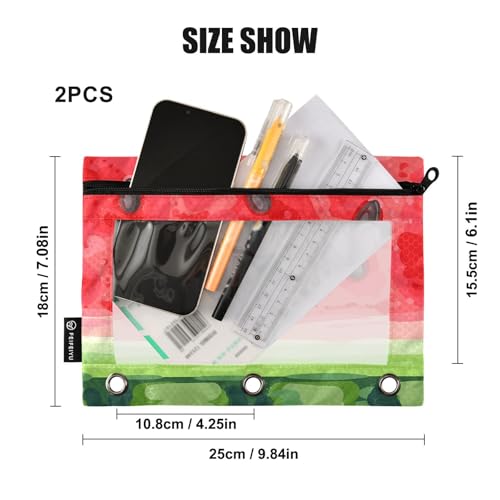2 Pack 3 Ring Binder Pencil Pouch Watermelon Pencil Case Pencil Bags with Zipper, Clear PVC Binder Pockets for Office Daily Supplies - color: Color 3