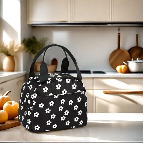 LEDAOU Kids Lunch Bag for Girls, Insulated School Lunch Box, Lightweight | Insulated interior, lightweight design, front pocket, smooth dual zippers, ideal for school and travel - color: Beige small flower