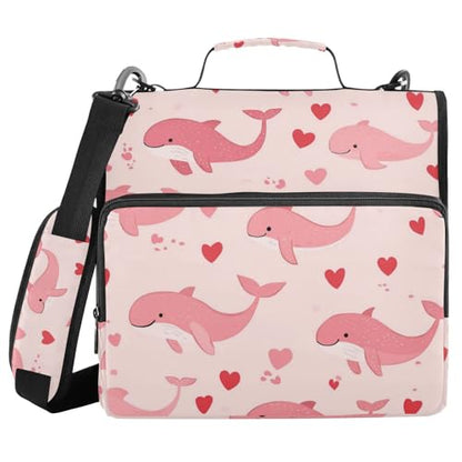 Pink Whales and Love Zipper Binder 3 Ring 1.5 Inch School Binder Organizer with Shoulder Strap Handle File Folder Pockets Large Capacity Students Girl Boy Men Office Work - color: Pink Sea Turtle