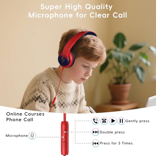 Candy Bila Kids Headphones, Wired Headphones for Kids Over Ear with Microphone, 85/94dB Volume Headphone for Girls Boys, Foldable Headphone for Learning & Entertainment, Gradient red to Dark Blue - color: Gradient Red to Dark Blue