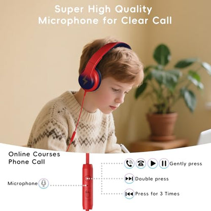 Candy Bila Kids Headphones, Wired Headphones for Kids Over Ear with Microphone, 85/94dB Volume Headphone for Girls Boys, Foldable Headphone for Learning & Entertainment, Gradient red to Dark Blue - color: Gradient Red to Dark Blue