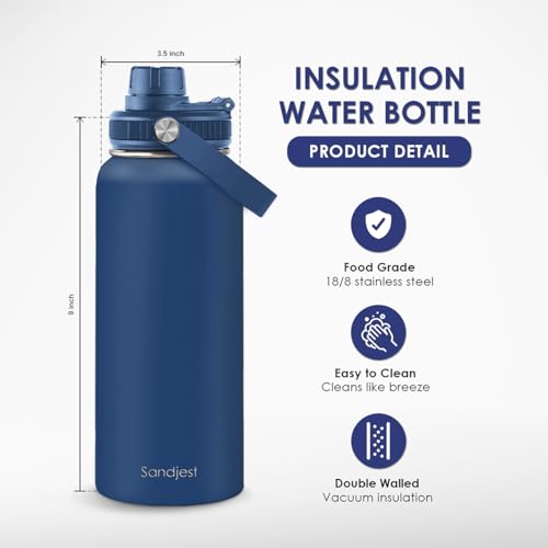 Insulated Stainless Steel Water Bottle 32oz, Vacuum Chug Lid Travel Tumbler for Men Friends Dad Brothers, Birthday Christmas Fathers Day (Royal Blue) - color: Solid Color 1