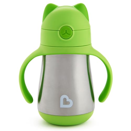 Munchkin Cool Cat Stainless Steel Straw Cup, 8 Ounce, Green - color: Green, size: 8 ounces