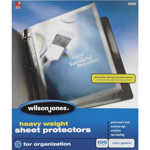 Wilson Jones Sheet Protectors, Heavy Weight, Top-Loading, Non-Glare, 100 Sheets/Box (W21413) - size: 100/Box, style: Non-Glare