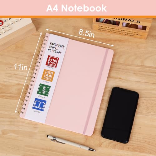 LABUK Spiral Notebook 8.5 x 11, A4 Hardcover Notebooks for Women, 55 Sheets 110 Pages Large Journal for Work, School, (Pink) - color: 2-pink, style: A4