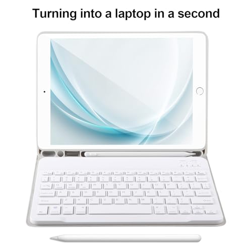 AHYWTAN Keyboard Case for iPad 9/8/7th Gen 10.2, Bluetooth Keyboard with 7 Color Backlit, iPad 10.2 inch Case with Keyboard, Pencil Holder,Grey-W - color: Grey