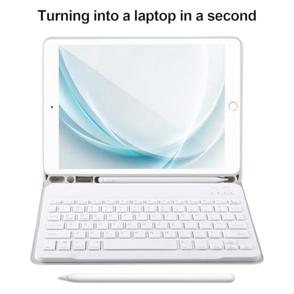 AHYWTAN Keyboard Case for iPad 9/8/7th Gen 10.2, Bluetooth Keyboard with 7 Color Backlit, iPad 10.2 inch Case with Keyboard, Pencil Holder,Grey-W - color: Grey