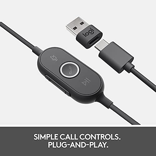 Logitech Zone 750 Wired On-Ear Headset with Advanced Noise-canceling Microphone, Simple USB-C and Included USB-A Adapter, Plug-and-Play Compatibility for All Devices - size: One Size
