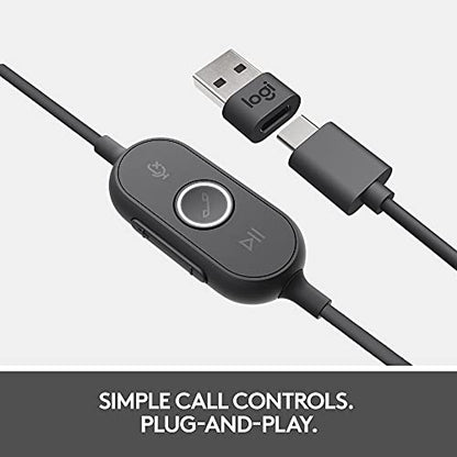 Logitech Zone 750 Wired On-Ear Headset with Advanced Noise-canceling Microphone, Simple USB-C and Included USB-A Adapter, Plug-and-Play Compatibility for All Devices - size: One Size