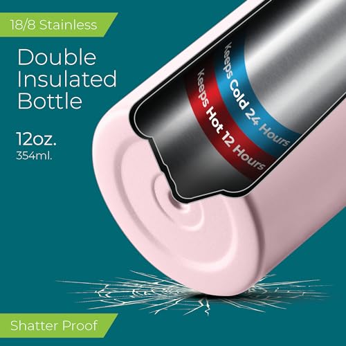 SIPX™ 12 oz Insulated Water Bottle with Straw Lid – Leakproof Stainless Steel, BPA-Free, Easy to Carry – Perfect for School, Camp, Sports & Travel – Pink - color: Pink