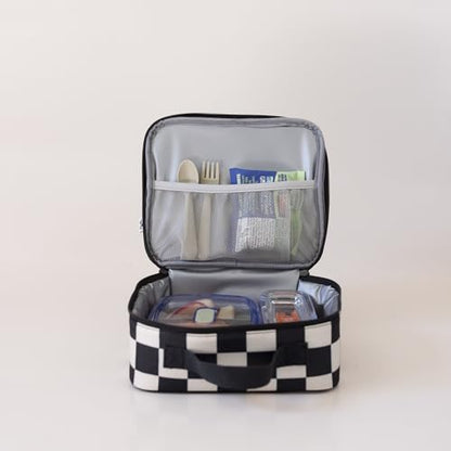 Tiny Twinkle Insulated Lunch Box for Girls and Boys | Durable and Reusable for School & Travel | Ages 3 and Up | Waterproof and Easy to Clean | PFAs and BPA Free（Black Checkers） - color: Black Checkers