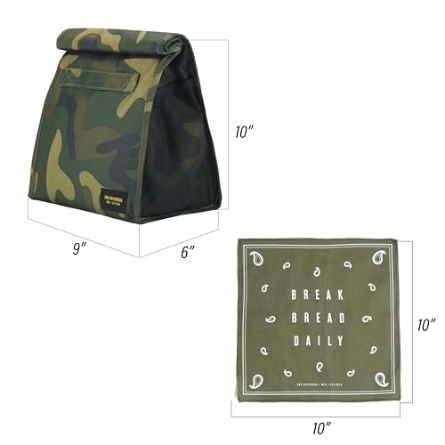 2nd Childhood Insulated Lunch Bag for Men, Durable & Reusable, Camo | Slim lunch bag with carry handle, two mesh side pockets and a back slip pocket; insulated liner keeps food cool - color: Camo
