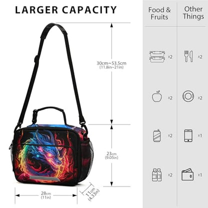 Blue Flame Dragon Kids Lunch Box Insulated Lunch Bags Cooler Tote Bag with Removable Shoulder Strap for Boy Girl Student 20847438 - color: Rainbow Flame Dragon