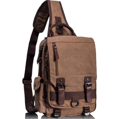 Leaper Retro Canvas Messenger Bag — Unisex Crossbody Shoulder Sling Bag for Travel, Work & Daily Use - color: Coffee, size: Medium