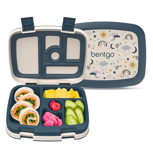 Bentgo Kids Prints Leak-Proof, 5-Compartment Bento-Style Kids Lunch Box - Ideal Portion Sizes for Ages 3-7, Durable, Drop-Proof, Dishwasher Safe, & PFAS & BPA-Free Materials (Friendly Skies) - color: Friendly Skies