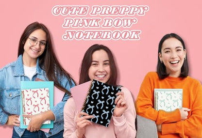 QUICQOD Coquette Blue Bow Spiral Notebook with Black Cover 5.5x8.3 Inch | Preppy School Supplies for Teen Girls, Cute Journal for Women, Hardcover Notebook for School Office, Back to School Gifts - color: blackblue