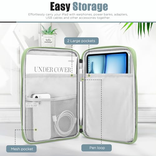 TiMOVO 9-11" Tablet Sleeve Bag for iPad 11-inch A16 2025, iPad 10.9"/10.2"| Air 11 Inch/5th/4th Gen. 10.9", Galaxy Tab A9+/A11Plus 11", Protective Bag with Pocket, Green Flower - color: Ab-Green Flower, size: 9-11 Inch