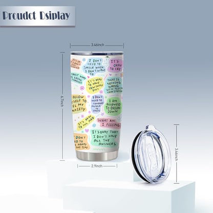 20oz Mental Health Matters Pastel Insulated Stainless Steel Mug with Lid | Double Wall Insulated Mug, Positive Inspirational Design, Gift for Women, Fits Birthday Holiday Christmas Self Love Gift - color: 1 Count (Pack of 1)-Mental Health Breakdown