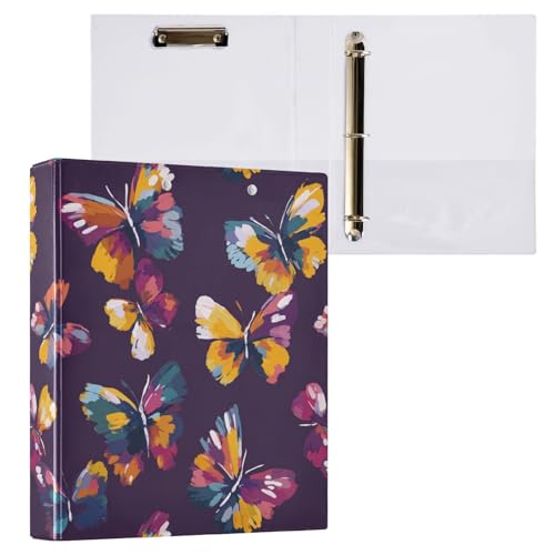 Colorful Purple Butterfly Binder 3 Ring 1.5 Inch Binder with Clipboard&Pockets, Hardcover Binders Heavy Duty Large File Folder for Office School Supplies - Holds 200 Sheets - color: Colorful Purple Butterfly, size: 1 Pack-12.4x10.63in