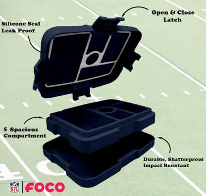 FOCO NFL Unisex-Adult Officially Licensed 2-Tone Big Logo Team Color Football Leak Proof 5 Compartment Bento Lunch Box - Dallas Cowboys - color: Dallas Cowboys