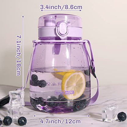 Kawaii Water Bottle with Straw 45oz with Two Ways to Dinking Modern Cute Water Jug With Strap for Women/Teen Girl/School, Purple - color: Purple