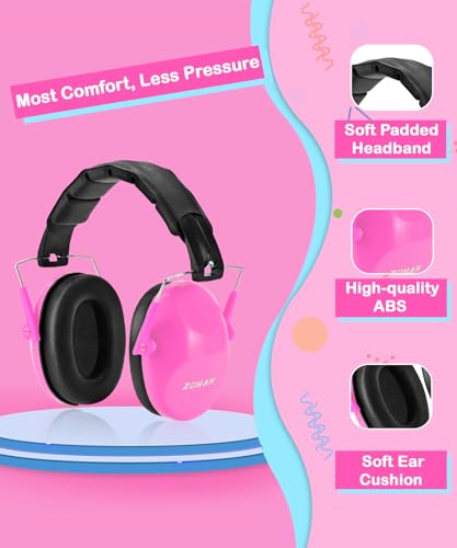 ZOHAN 032 Kids Noise Cancelling Headphones - 25dB NRR Kids Ear Protection, Hearing Protection Safety Ear Muffs for School Monster Truck Fireworks Traveling Studying Concerts Autism - Hot Pink - color: 1pack - Pink 2.0