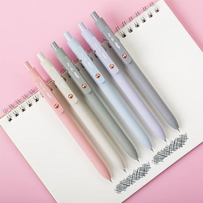 Mr. Pen- Retractable Gel Pens with Rose Gold Ring and Ball, 6 Pack | Morandi Barrels, Japanese Black Gel Pens, Fast Dry, Fine Point 0.5mm - color: Morandi Barrels with Rose Gold Ring