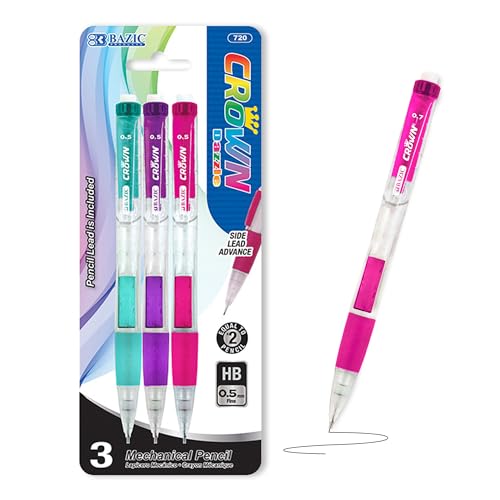 BAZIC PRODUCTS Crown Dazzle 0.5 mm Mechanical Pencils, HB Lead, 24-Box | fine point, click-advance, refillable, Eraser under cap, fine writing, notes, tests - size: 1 Count (Pack of 24)