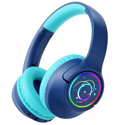 Kids Bluetooth Headphones, 85H Playtime Wireless Headphones for Kids, Colorful LED Lights, 85/94dB Safe Volume Limit, Bluetooth 5.4 Built-in Mic Toddler Headset for Tablet/Airplane (Navy Blue) - color: Navy Blue