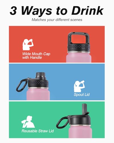 Coolflask 24 oz Insulated Water Bottle with Straw & 3 Leakproof Lids | Water Flask Stainless Steel Triple-Wall Vacuum, Cupholder Friendly, Cold 48+h, Dishwasher Safe, Non-BPA, for Gym & Hiking - color: Bubblegum Princess, size: 24 Ounces
