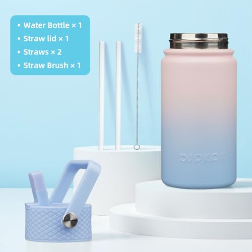 BJPKPK Insulated Water Bottle, 15oz Stainless Steel with Straw Lid | Leak Proof, BPA-Free, Vacuum Insulated, Keep Drink Cold & Hot, Metal Water Bottle for Travel, Gym, Office, Cupholder Friendly - color: Sunset Clouds, style: N-15oz-Color Lid