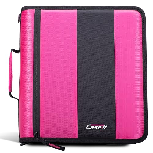 Case-it School Zipper Binder | 2-Inch O-Rings | 350-Sheet | D-251 Magenta | Classic, Multiple Storage Pockets, Shoulder Strap, School & Office Organizer - color: Magenta, size: 1 Pack