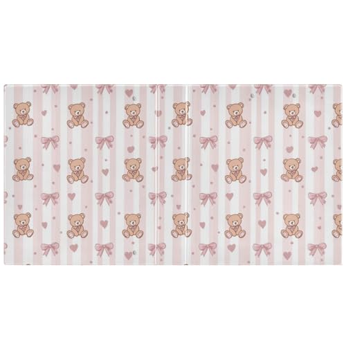 3 Ring Binder 1.5 Inch Binders Striped Teddy Bear Binder Organizer Fashion View Binders with 2 Pockets for Home School Office Supplies 2 Pack - size: one sizex2