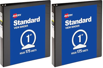 Avery Economy View 3 Ring Binder, 1" Round Rings, 1 Black Binder (05761) (Pack of 2) - size: 1" (Pack of 2)