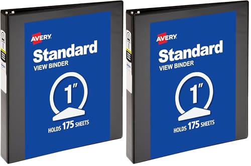 Avery Economy View 3 Ring Binder, 1" Round Rings, 1 Black Binder (05761) (Pack of 2) - size: 1" (Pack of 2)