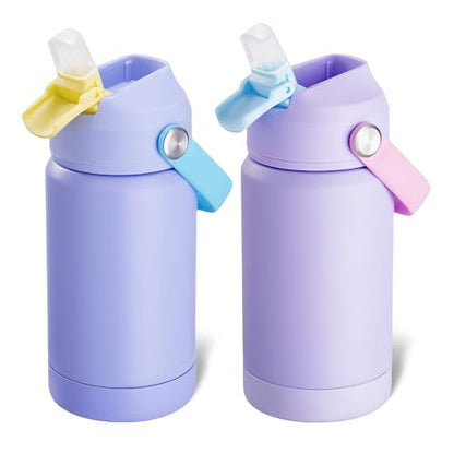 Kerilyn 12oz Water Bottle 2 Pack, Stainless Steel Insulated Water Bottle Bulk with Straws Leak-Proof,BPA Free, 2 Piece Set Lilac Duet - color: A. Lilac Duet
