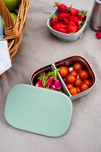 Beaba Stainless Steel Lunch Box, Kids Lunch Box with Silicone Lid, Bento Style Food Containers, Removable Silicone Dividers Make 1-3 Compartments, Sage - color: Sage