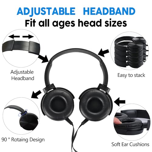 Bulk Headphones for Classroom 24 Pack Durable Wired School Headphones for Kids,Students,Children Toddler Teen Boys Girls and Adult(Black) - size: 24 PACK