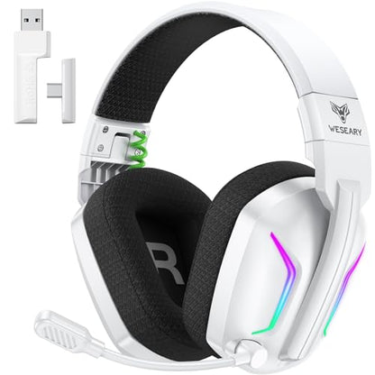 WESEARY Wireless Gaming Headset with Mic for Ps5, Ps4, PC, 20ms Ultra-Low Latency 2.4GHz Bluetooth 5.4 Gaming Headphones, 1200mAH Battery Life & 3D Spatial Audio for FPS Gamers, White - color: White