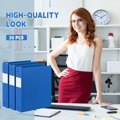Henoyso 36 Pcs Blue 1.5 Inch 3 Ring Plastic Binder Bulk, 1 1/2 Inch Soft Flexible Binders Three Round Rings Fit 8.5x11 Papers for School Office Home File Organization Supplies - color: Blue