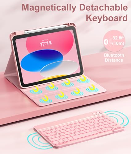 Hamile for iPad 11th 10th Generation Case with Keyboard - 7 Colors Backlit Wireless Detachable Folio Keyboard Cover with Pencil Holder for iPad A16 11-inch 2025 10th Gen 10.9 Inch 2022 (Pink Rose) - color: Pink Rose