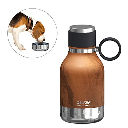 Asobu Buddy Bottle a Stainless Steel Insulated Water Bottle for with Removable Dog Water Bowl and Dog Food and Treat Storage Bowl (Wood, 37 oz Water Bottle with Bowl) - color: Wood