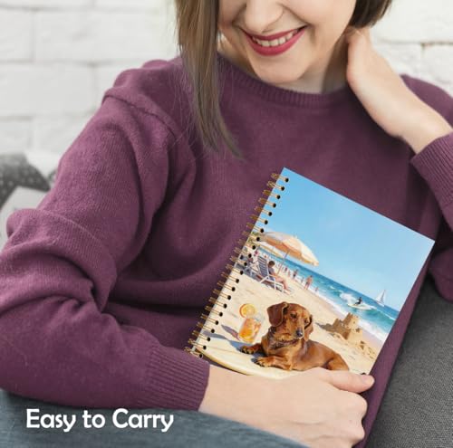 XUNLURY Summer Beach Dachshund Notebook, Dachshund Lover Gifts Journal, Weiner Dog Gifts for Women Journal, Coastal Beach Sausage Dog Hardcover Spiral Notebooks, 5.5x8.3 Inch - color: Color_Ba